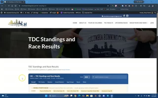 New CRC TDC standings page desktop tutorial.