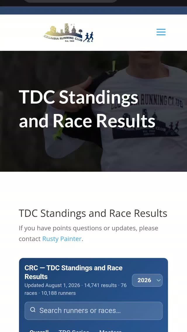 New CRC TDC standings page mobile version tutorial.